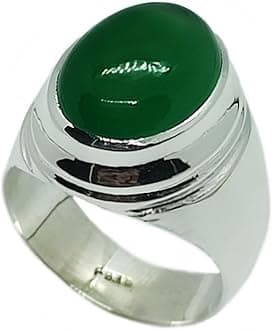 16 Carat Natural Yemeni Dark Green Aqeeq Mens Plain Heavy Ring Sterling Silver 925 Handmade Sabz Aqeeq Ring Gift for Her Agate Ring Religious Ring (5.25)
