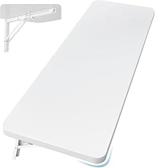 Neoaider Wall Mounted Folding Table 47.2”L x 19.7”W, Laundry Folding Table with Heavy Duty Metal Collapsible Shelf Brackets, Wall Mounted Desk Fold Down for Small Spaces, White