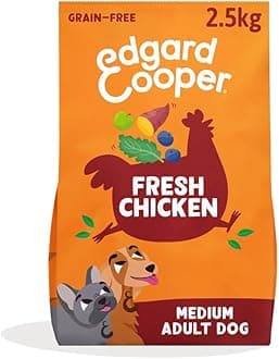 Edgard & Cooper Grain Free Dry Dog Food For Medium Breed Adult Dogs (2.5kg), Fresh Chicken, Balanced Fibre For Gut Health, With Apple, Sweet Potato, Kale and Blueberry, Never Meat Meal