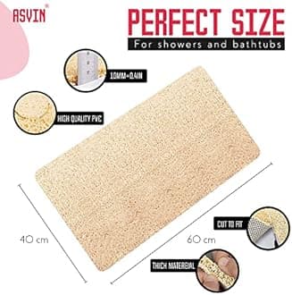 Asvin Soft Textured Bath, Shower, Tub Mat, 24x16 Inch, Phthalate Free, Non Slip Comfort Bathtub Mats with Drain, PVC Loofah Bathroom Mats for Wet Areas, Quick Drying