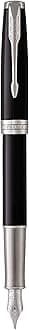 Parker Sonnet Fountain Pen | Black Lacquer with Palladium Trim | Solid 18K Gold Medium Nib | Gift Box
