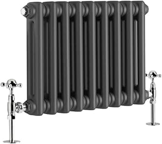 Warmehaus - Traditional Cast Iron Style Anthracite Double Column Horizontal Radiator 300 x 425mm - Perfect for Bathrooms, Kitchen, Living Room