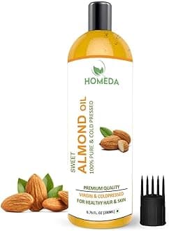 Homeda Pure Cold Pressed Sweet Almond Oil for Face, Hair Growth, Skin, Baby Massage - 200 ml - 100% pure (Organic Badam Oil for face glowing skin, Odorless)