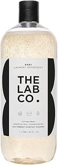 The Lab Co. Baby Wash 1 Litre. For up to 64 washes. Non-Bio Liquid Laundry Detergent for washing machines and hand washing. Plant Based. With a delicate Fresh Cotton Fragrance.