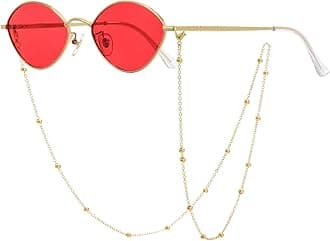 Veda Tinda Vision Sunglasses for Women Trendy Retro 70s 90s Womens Oval and Square Shades UV400 Protection with Glasses Chain