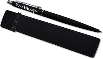 Parker Classic Slimline Ballpoint Personalised Pen In Classy Gift Bag Ideal Christmas Birthday or Fathers Day Gift Perfect Men & Women Engraved Parker Pen With Laser Engraving (Matte Black & Silver)