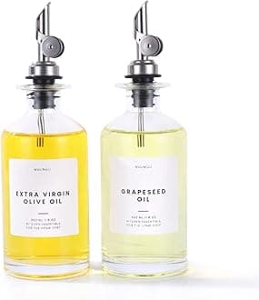 Molimoli Oil and Vinegar Dispenser with Metal Pour Spout, Weighted Pourer, Glass Bottle Dispenser for Kitchen, Olive Oil Cruet, Glass Olive Oil Bottle | 350ml, Set of 2