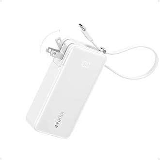 Anker Nano 3-in-1 Portable iPhone Charger, 10,000mAh Power Bank with Built-in USB-C Cable and Foldable Wall Plug, 30W Max Battery Pack, Travel Essentials for iPhone 17/16/15 Series (White)