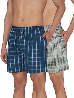 XYXX Men's Checkmate Super Combed Cotton Regular Fit Boxer Shorts with No Marks Waistband & Dual Side Pocket (Pack of 2)