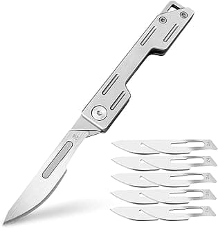 Folding Scalpel Knife, Pocket Knife for Men, Small Keychain Knife, Slim Folding Razor Knives with 10pcs #24 Replaceable Blades, EDC Utility knife, Surgical Knives for Outdoor Skinning