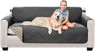 Couch Slip Covers for Dogs, Reversible Furniture Protector with Strap, Stain and Tear Resistant Cushion Cover, 70 inch Seat, Machine Washable Slipcover Pets, Cats, Charcoal Linen