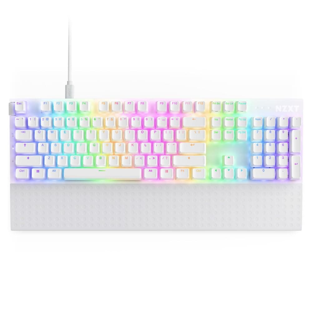 NZXT Function 2 | KB-001NW-US | Full-Size Optical Gaming Keyboard | 8K Polling Rate | Linear Optical Switches | Adjustable Actuation | Double-Shot PBT Keycaps | RGB | Hot-Swappable | White
