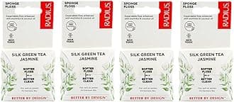 RADIUS Green Tea Jasmine Silk Dental Floss 33 Yards Plastic-Free Packaging Oral Care Boost Total Tooth Gum Protection Clear - Pack of 4