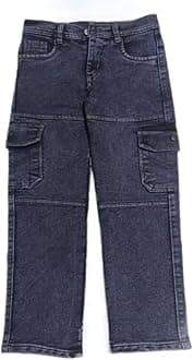 Sky Heights Boys Solid Cargo Denim Jeans