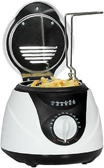 Quest 1 Litre Mini Deep Fat Fryer, 80°C - 190°C Adjustable Temperature, Deep Fryer for Chicken, Chips & More, Serves 1-2, Easy Clean, Non-Stick Bowl & Basket, 900W (35150)