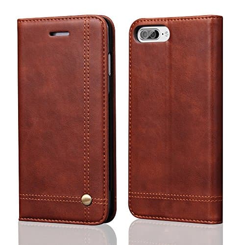 iPhone 8 Plus Case, iPhone 7 Plus Wallet Case, [Magnetic Closure] PU Leather Flip Protective Kickstand Cash/Card Holder Slot Folio Case Cover for iPhone 7 Plus / 8 Plus 5.5 inch - Dark Brown