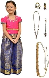 Vishyam Siya Traditional Pattu Pavadai Lehnga Choli Includes Jewelery Belt Embroidery Indian Cotton Round Neck Design Dress Ethnic Davani Chinna Complete Set