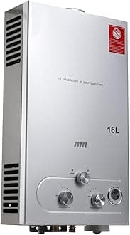 Tankless Gas Hot Water Heater, 32KW 16L LED Display LPG Gas Water Heater Burner 4.3 GPM Portable Instant Propane Gas Boiler with Shower Kits, Hot Water Heater for Outdoor, Camping, RV, Home