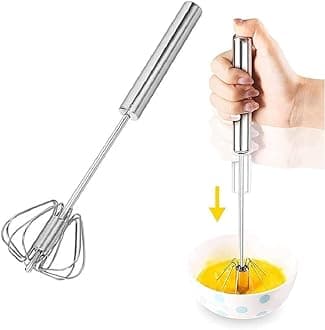 MARKQ Semi-Automatic Egg Whisk, 11.5 Inch Stainless Steel Handheld Whisk For Home Blending, Milk frother, Whisking, Egg Beating, Stirring, Hand Push Rotary