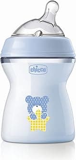 Chicco Natural Feeling 250ml Baby Milk Feeding Bottle with Wide Neck, Anti-Colic for Easy Milk Flow, for Babies & Toddlers 2m+ (Blue)