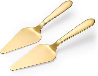 Cake Server, Wedding Cake Cutting Set 2 Piece Gold Cake Cutter, Stainless Steel Pie Server with Smooth Edge and Exquisite Pattern Design for Pastry Pizza Dessert