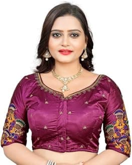 Cotton Silk All Over embrodered Round Neck Cutwork Half Sleeves Saree Blouse Readymade Crop Top Choli for Girls & Womens Free Size (503)