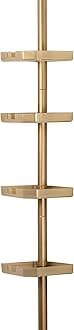 Bath Bliss 4 Tier Tensions Corner Shower Caddy | Shelves | Adjustable 48“-101” | Bathroom Organizer | Bathtub and Shower Stall | Holds Large Bottles | Soap | Shampoo | Washcloths | Gold