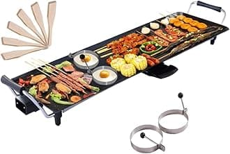 COSTWAY Electric Teppanyaki Table Grill, BBQ Griddle | Non-stick Barbecue Hot Plate with Wooden Spatulas and 2 Egg Rings (XXL, 90 x 23CM)