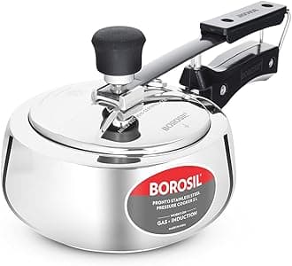 Borosil 2L Pronto Stainless Steel Pressure Cooker with Inner Lid | Gas & Induction Compatible | 6.8 mm Heavy Encapsulated Base | SS304 Food Grade | 5 Year Warranty