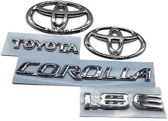 SINEX CAR Emblem Corolla 1.8E Monogram/logo/Badge/Decals/3D/sticker ABS Plastic Colour (Silver,Chorme) Pack of 5