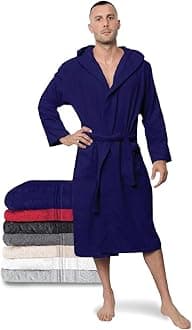 Twinzen Men's Bathrobe, Dressing Gown 100% Cotton (350 g/m²) Oeko-Tex® Certified, Bathrobe with Hood, 2 Pockets, Belt
