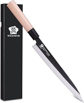 WILDMOK Sashimi Knife 10 Inch - Perfect Yanagiba Knife For Cutting Sushi, Fish Filleting & Slicing - German Steel Blade & Traditional Wooden Handle