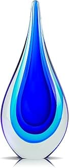 9" Tall Sculpture Hand Blown Glass Decor, Paperweight for Office Desk, Modern Glass Art Figurines Mediterranean Beach House Decor, Living Room Coffee Shelves Table Top Decoration (Blue)