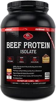 Olympian Labs Beef Protein Isolate Powder, 24g Protein, BST Free, 2 Grams BCAA's, Muscle Building Amino Acids, 32 Ounces, Flavored with Real Chocolate