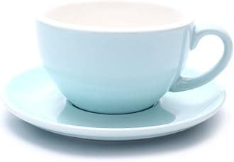 Cappuccino Barista Latte Art Cup and Saucer New Bone China for Coffee Shop (Glossy Light Blue, 8.5 oz)