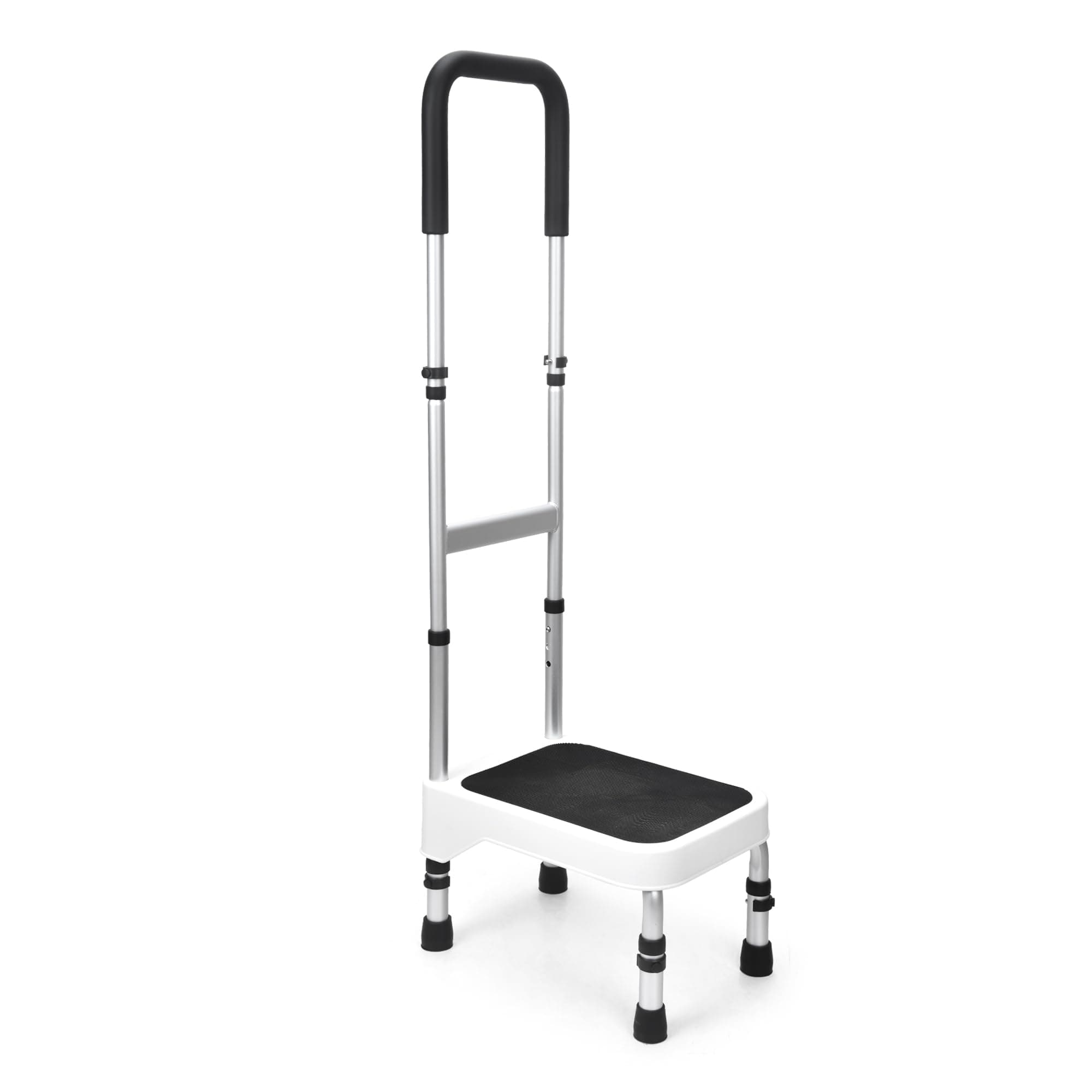 Sangohe Step Stool with Handle for Elderly, Aluminum Step Stools for Adults, Step Stool for Bed, Step Stool with Adjustable Handle and Legs, 275LBS Weight Capacity, 503A