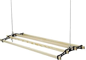 Gr8 Home Black Cast Iron Wooden Hanging 1.2m Retro Vintage Antique 4 Lath Slat Victorian Edwardian Clothes Horse Creel Airer Dryer Kitchen Rack Ceiling Pulley Laundry Drier