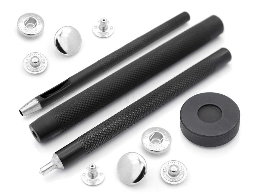 CRAFTMEMORESnap Setter Fastener Kit Button Fixing Tool S-Spring Socket Popper Setting Tool with 10 Silver Snaps #831 VT8 (15mm (0.59"))