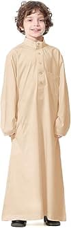 FYMNSI Arabic Thobe For Muslim Boys Robes Long Sleeve Kaftan With Pockets Solid Color Middle East Abayas Dubai Clothing 4-14T