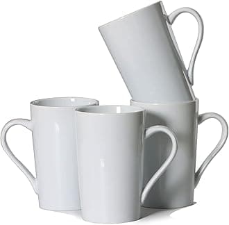 Smilatte 350ML Coffee Mugs, M099 Novelty Ceramic Cup for Boy Girl Lover, Set of 4, White