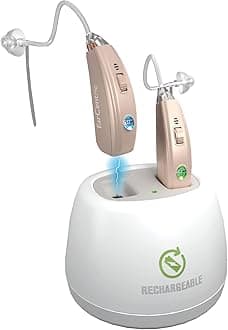 EarCentric EasyCharge2 Hearing Aid (Set of 2), Advanced Rechargeable Behind-The-Ear (BTE) Ear Aid for Seniors, Crystal Clear Sound with Noise Cancellation, 4 Adaptive Programs