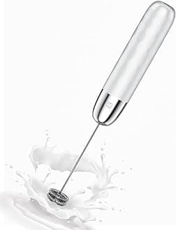 Maestri House Rechargeable Milk Frother, Handheld Electric Foam Maker Detachable Stainless Steel Whisk Drink Mixer Foamer Mini Blender for Matcha, Lattes, No Stand, LunaFro Mini(White)