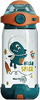 650Ml Water Bottle With Straw For Kids Sipper Bottle For Kids One-Click-Open Leak-Proof Locking Flip Lid For School Picnic Travel Home Cartoon Print Bottle Green - Plastic