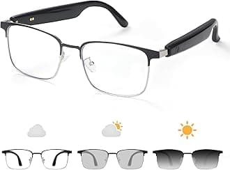 Bluetooth Audio Smart Glasses, Blue Light Glasses for Women Men, Remote Shooting, Open Ear Sound Mic & Speakers, Magnetic Charging, Color-Changing Polarized Sunglasses Lenses, Voice Assistant（GS06S)