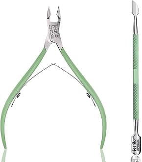 Jestilo Cuticle Remover Tool Set with Cuticle Cutter and Cuticle Pusher - Stainless Steel Professional Cuticle Nipper and Pusher Nail Care Tools for Salon and Level Mani-Pedi at Home (Green)