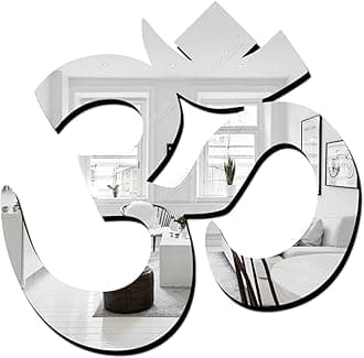 Bikri KendraOm Silver (Pack of 2) Mirror Stickers for Wall, Acrylic Mirror Wall Decor Sticker, Wall Mirror Stickers, Acrylic Stickers, Om Wall Stickers for Hall Room, Bed Room, Kitchen