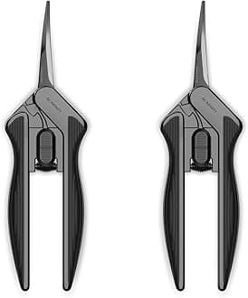 6.6” Stainless Steel Curved Pruning Shear 2-Pack, Lightweight Ergonomic Design, Curved Precision Blades with Nonstick Teflon Coating for Gardening, Hydroponics, Grow Tents