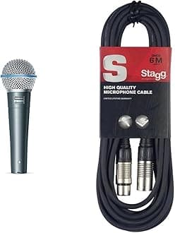 Shure BETA 58A Supercardioid Dynamic Vocal Microphone,Silver & Stagg SMC6 6 metre standard microphone cable