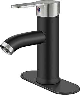 gotonovo Bathroom Sink Faucet Single Hole Single Handle Stainless Steel Black and Brushed Nickel Bathroom Vanity Faucet Farmhouse Basin Sink Faucet with Supply Line