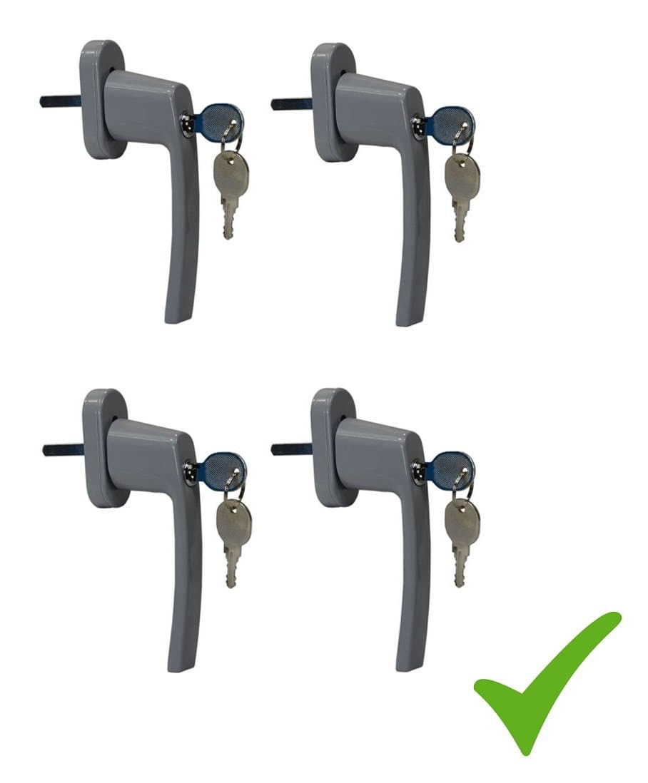Great Value Set. 4 x Lockable Window Opening Lever Handle with Lock Silver